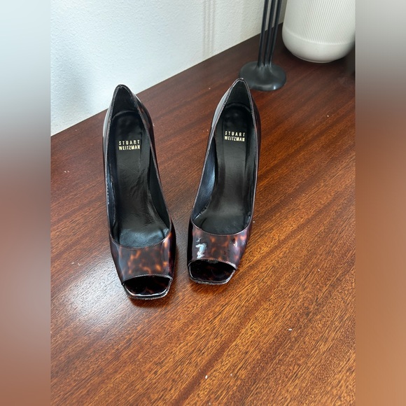 Stuart Weitzman Patent Tortoise Shell Peep Toe Pumps Size 7.5 - Picture 5 of 6